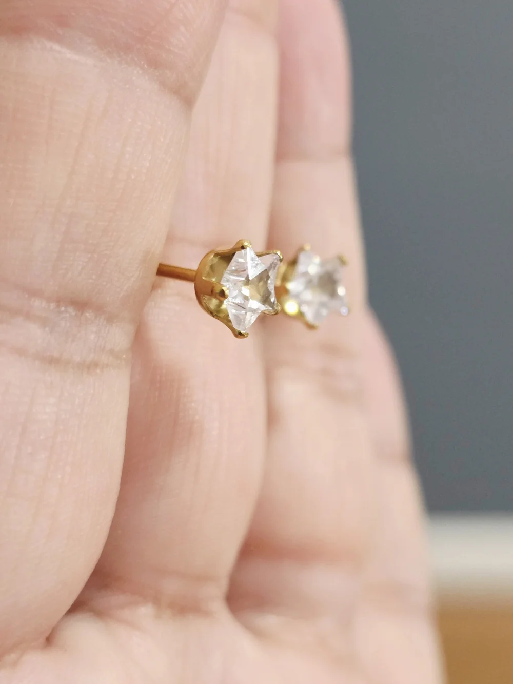 18k  Gold Plated Kids Gold Star Crystal Stud Earrings - Clear